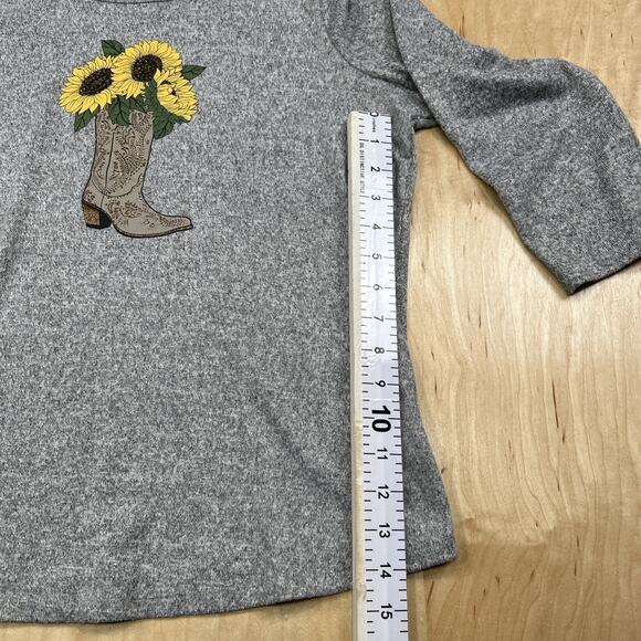 Vintage Rose Womens Large Gray Sunflower Western Boot Top Lightweight 3/4 Sleeve - Picture 6 of 8